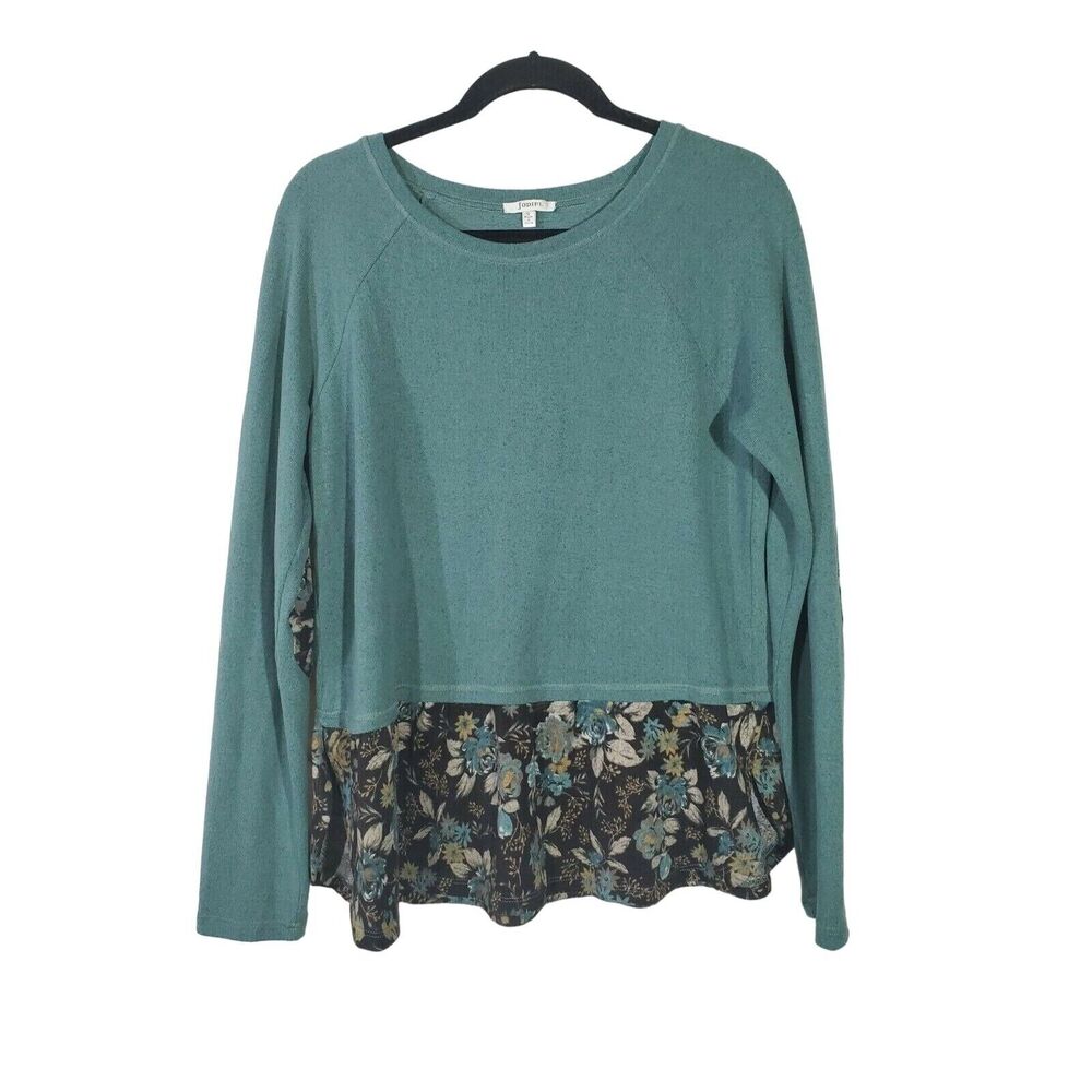 Jodifl‎ Cottage Core Top S Womens Green Floral Long Sleeve Crew Neck Pullover